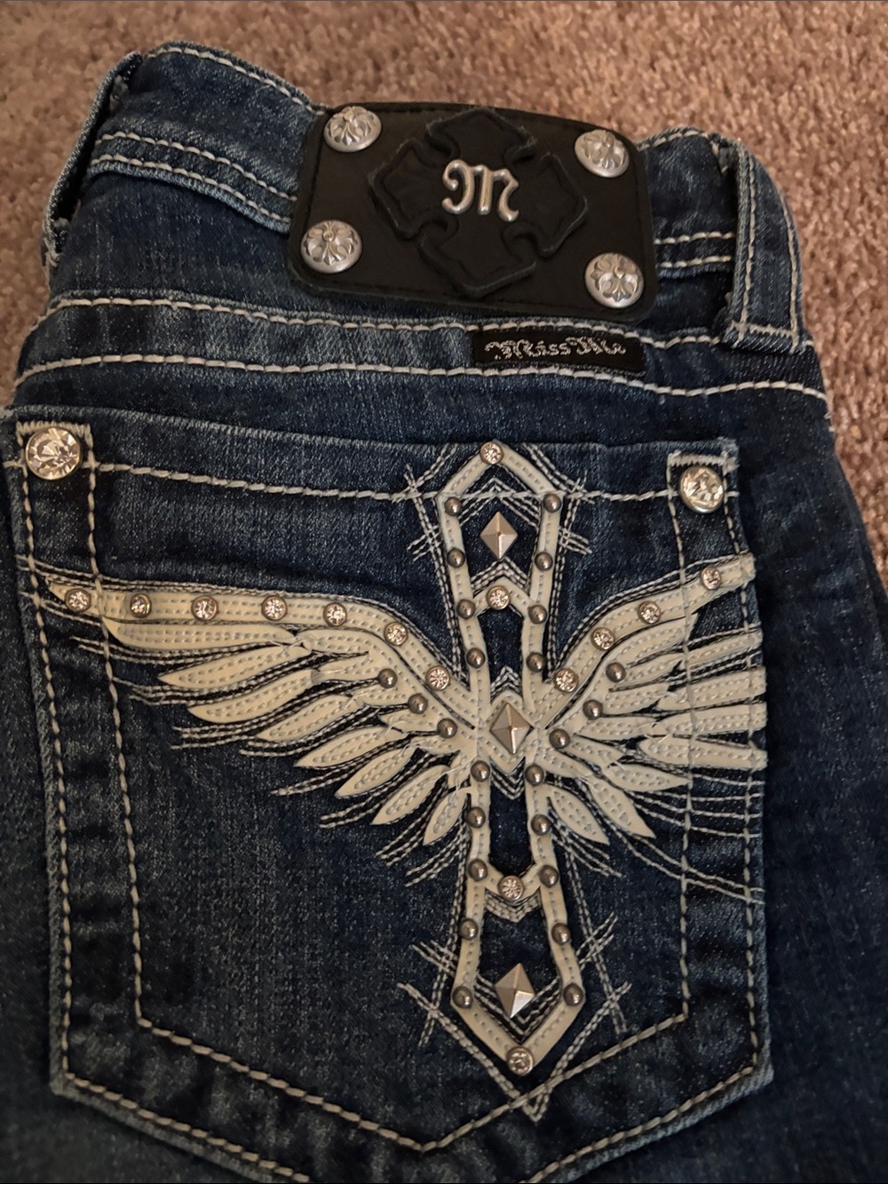 Miss Me Dark Denim Bootcut Jeans with Decorative Silver Buttons - Picture 4 of 11